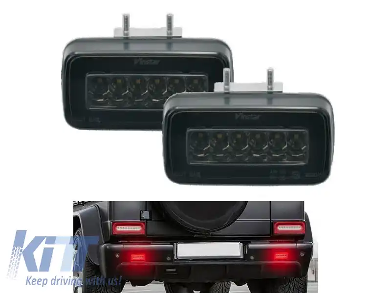 Set de lumini de ceață LED suplimentare, potrivite pentru bara de protecție din spate a Mercedes G-Class W463 1986-2018, cu bază fumurie, stânga și dreapta