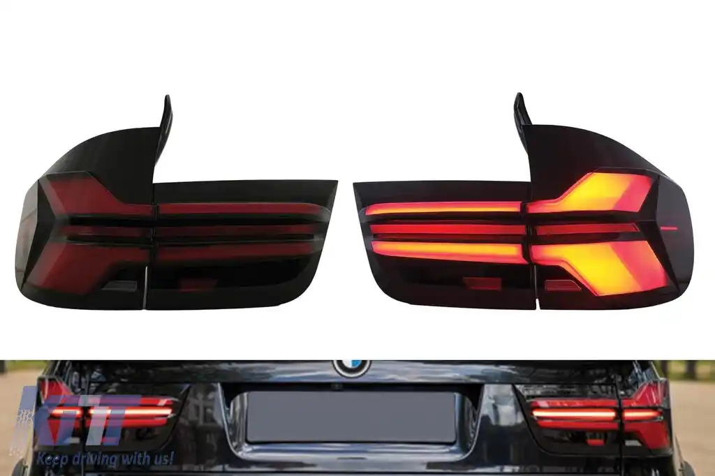 Set de lumini spate LED de tuning cu stilizare G05 LCI, potrivit pentru BMW X5 E70 2007-2013, stânga și dreapta, bază fumurie roșie