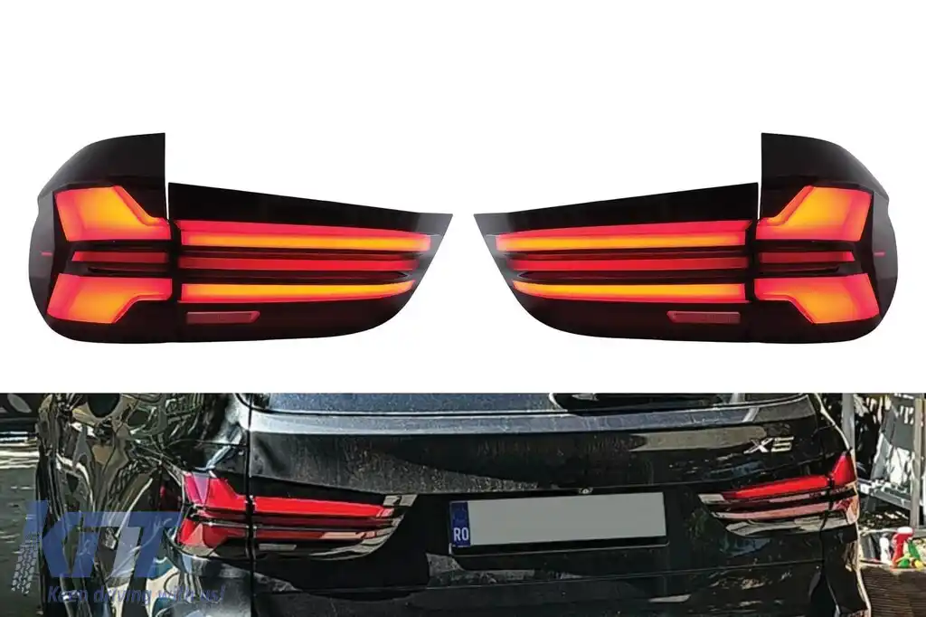 Set de lumini spate LED de tuning cu stilizare G05 LCI, potrivit pentru BMW X5 F15 2013-2018, stânga și dreapta, bază fumurie roșie