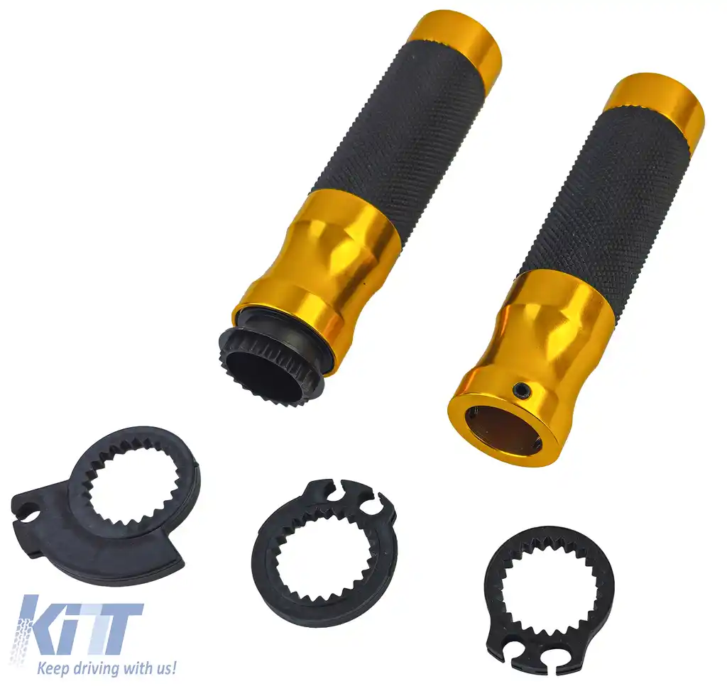 Set de manere din aluminiu pentru motocicletă, manere pentru ghidon, linie sport, pereche aurie, inclusiv adaptor pentru cablul de accelerație
