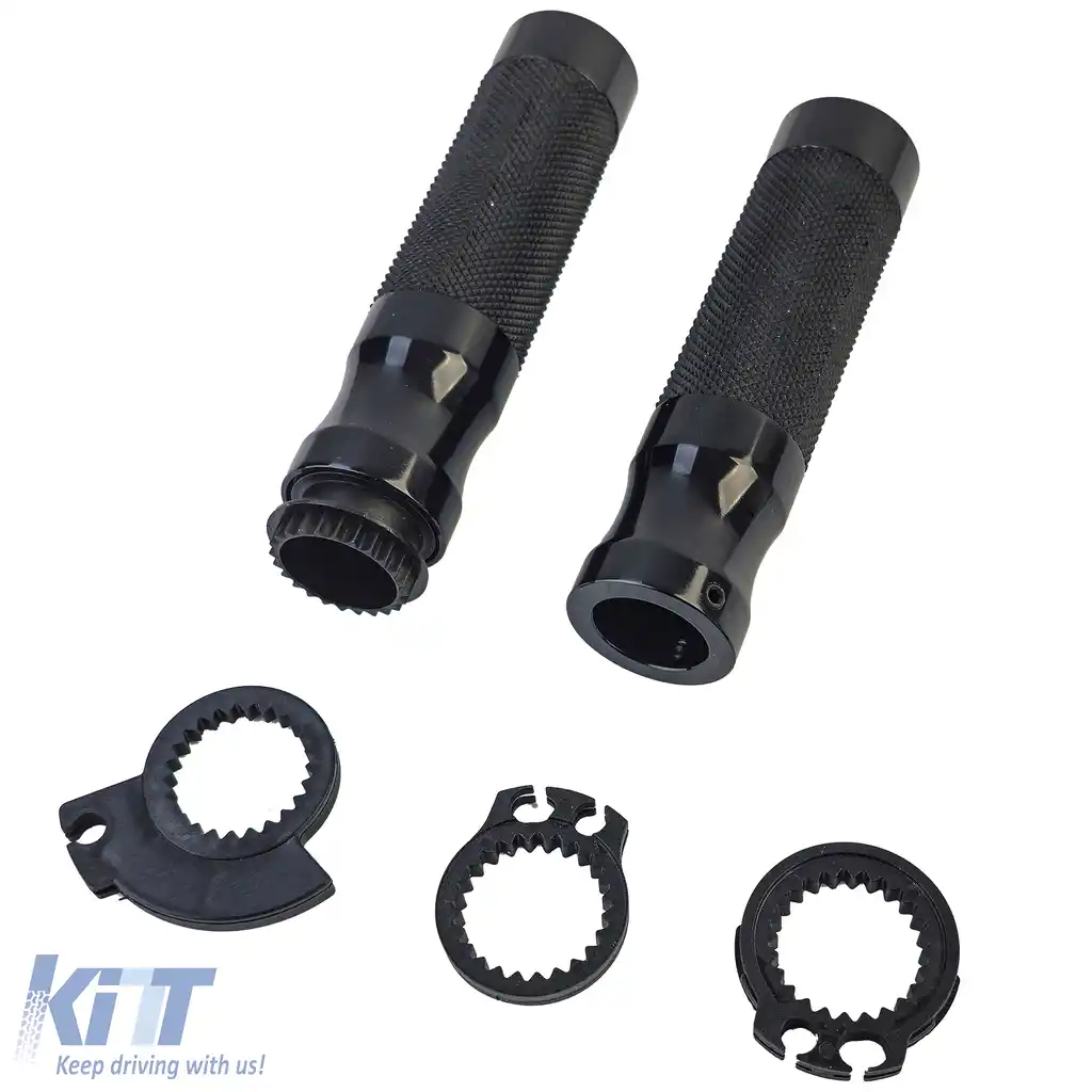 Set de manere din aluminiu pentru motocicletă, manere pentru ghidon, linie sport, pereche, negru, inclusiv adaptor pentru cablul de accelerație