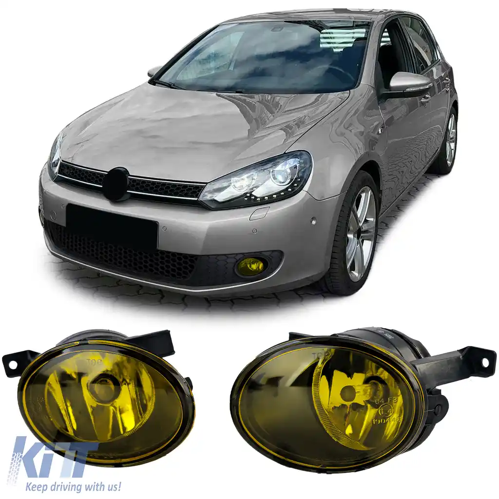 Set de proiectoare de ceață din sticlă clară galben pentru VW Golf 6 VI Caddy Jetta Tiguan Touran