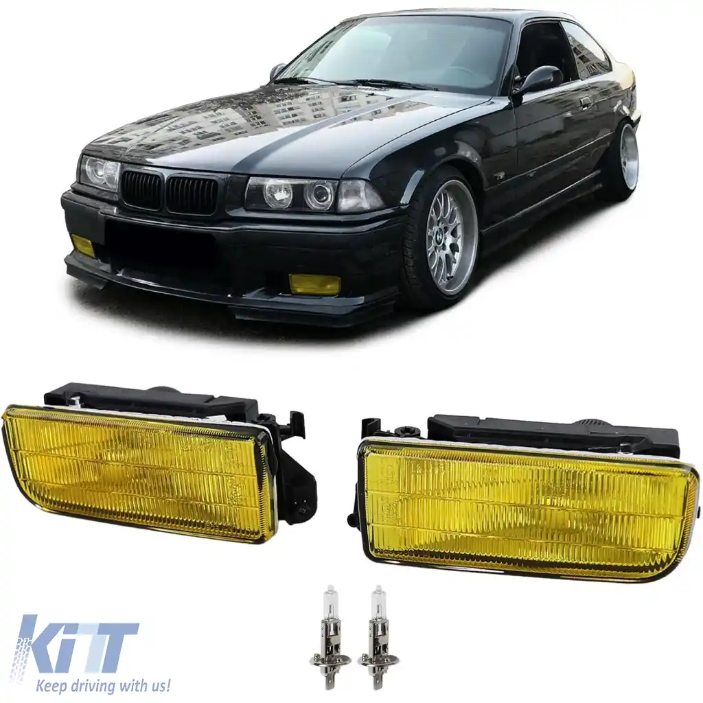 Set de proiectoare galbene cu nervuri potrivit pentru BMW Seria 3 E36, inclusiv M3 90-99