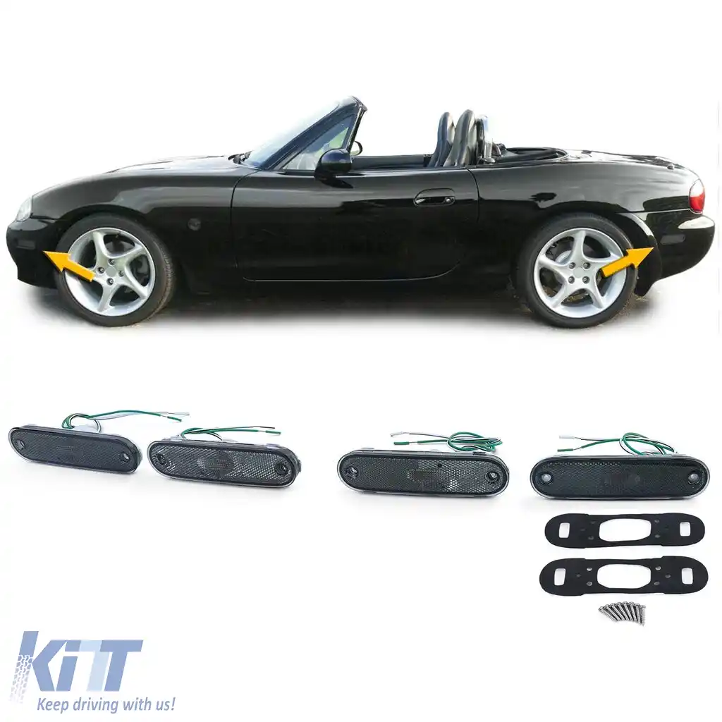 Set de reflectoare pentru lumini de marcaj laterale fumuriu negru, potrivit pentru Mazda MX5 89-05