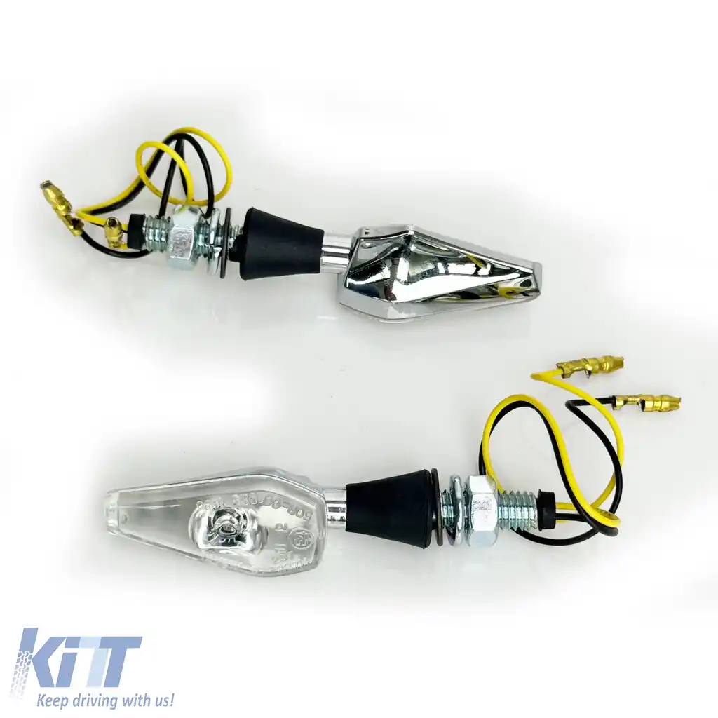 Set de semnalizatoare LED cu sticlă clară pentru motocicletă PEAK cromate cu marcaj E