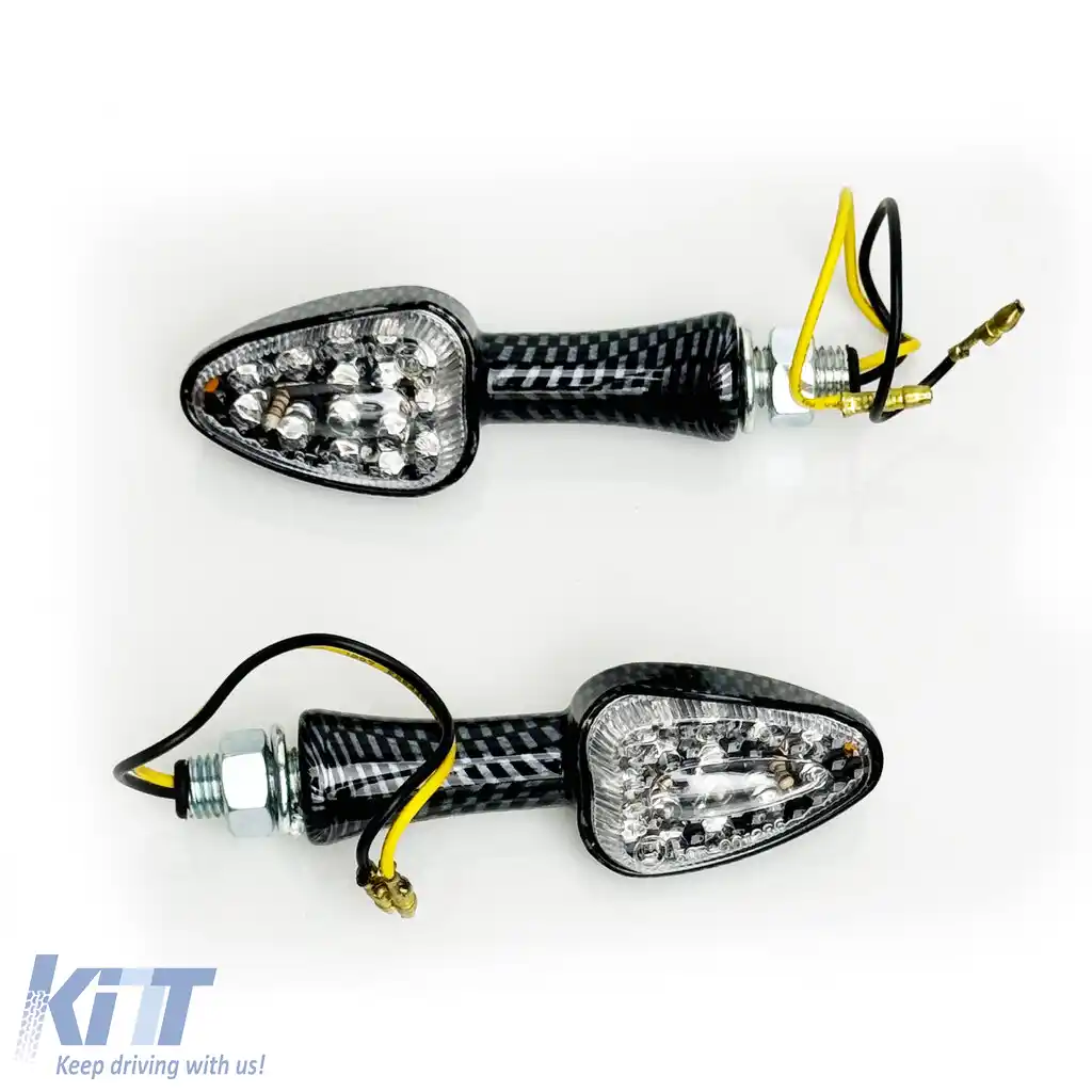 Set de semnalizatoare LED cu sticlă clară pentru motociclete UNIVERSAL ELEGANT Carbon cu E-Mark