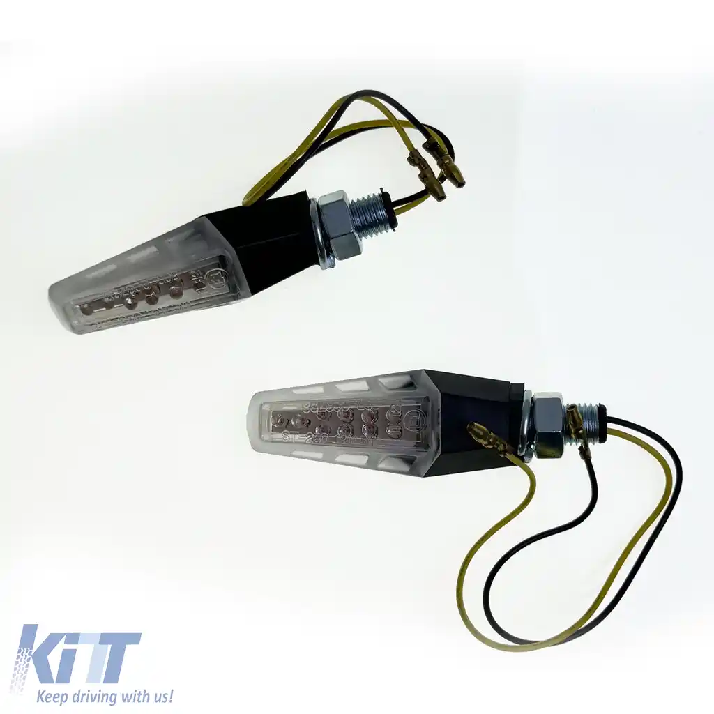 Set de semnalizatoare LED cu sticlă clară pentru motociclete universale GILL cu E-Mark