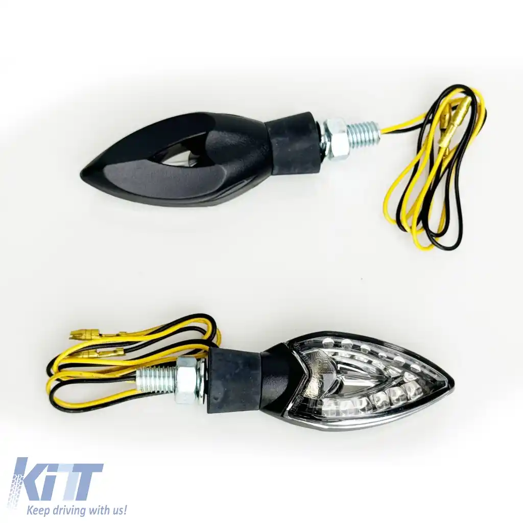 Set de semnalizatoare LED cu sticlă clară pentru motociclete universale SPADES cu E-Mark