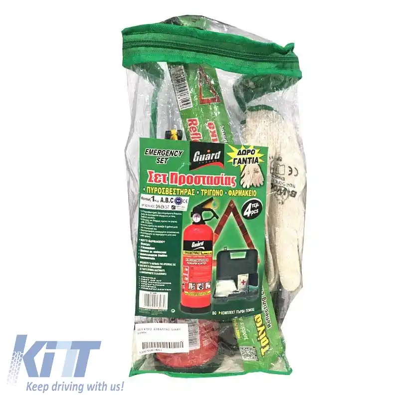 Set de siguranță 4 piese Triunghi, Kit de prim ajutor, Stingător 1Kg, Mănuși de protecție 01906-image-6295020