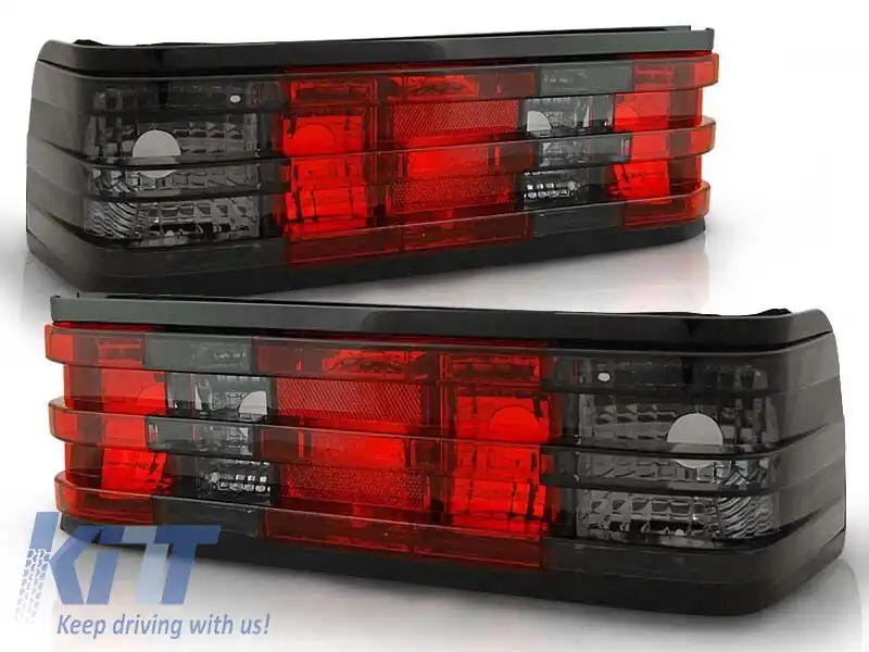 Set de stopuri de tuning potrivit pentru Mercedes W201/190 12.1982-05.1993 cu bază roșie și fumurie, stânga și dreapta