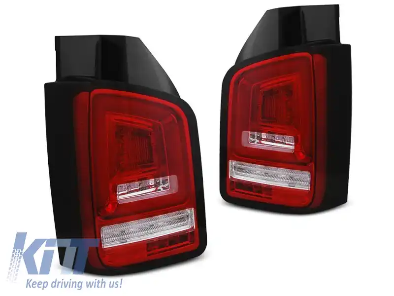 Set de stopuri LED cu bază roșie și albă potrivit pentru Volkswagen T5 2010-2015, stânga și dreapta