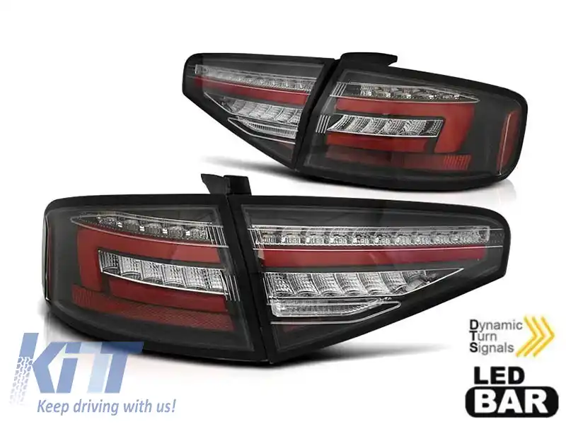 Set de stopuri LED de tuning potrivit pentru Audi A4 B8 sedan 2012-2015 cu bază roșie și albă pentru modelul cu stopuri halogen, stânga și dreapta