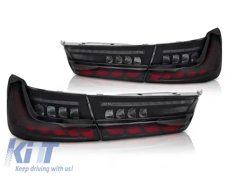 Set de stopuri LED de tuning potrivit pentru BMW Seria 3 G20 2019-2022 cu bază fumurie, semnal de întoarcere dinamic, cu funcția 