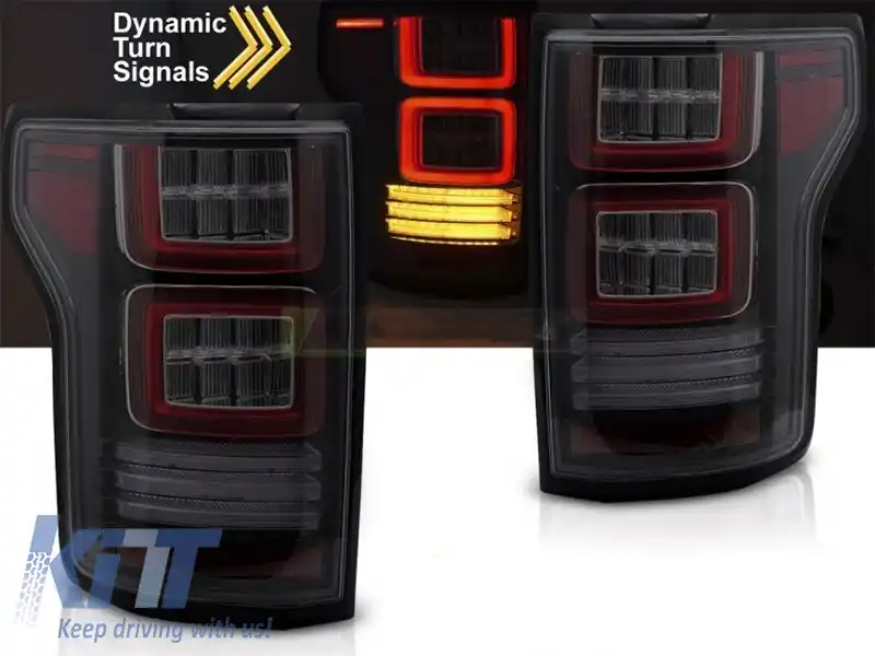Set de stopuri LED de tuning potrivit pentru Ford F150 2014-2020, cu semnal de întoarcere dinamic, bază fumurie, stânga și dreapta-image-6237740
