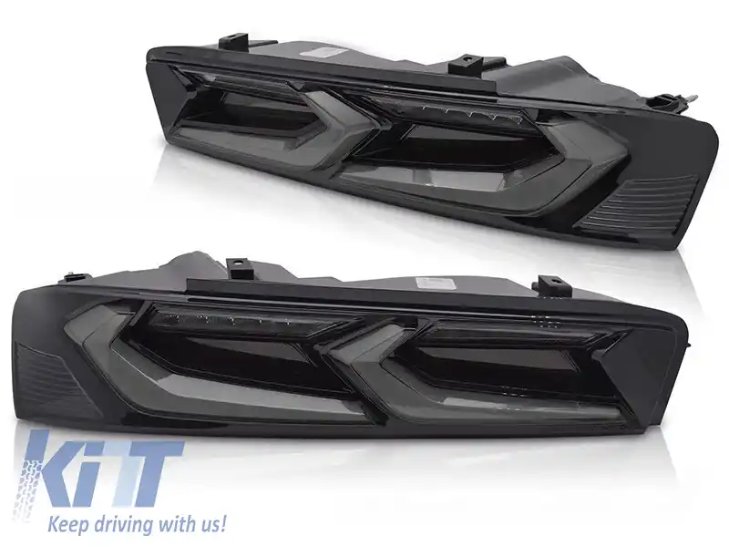 Set de stopuri LED de tuning potrivit pentru Chevrolet Camaro 2016-2018, cu semnal de întoarcere dinamic, bază fumurie neagră, stânga și dreapta