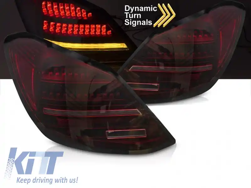Set de stopuri LED de tuning potrivit pentru Mercedes C-Class W205 sedan 2014-2021, bază roșu-negru, cu semnalizator dinamic, stânga și dreapta