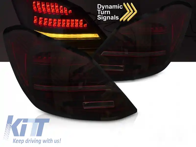 Set de stopuri LED de tuning potrivit pentru Mercedes C-Class W205 sedan 2014-2021, bază fumurie roșie, cu semnalizare dinamică, stânga și dreapta