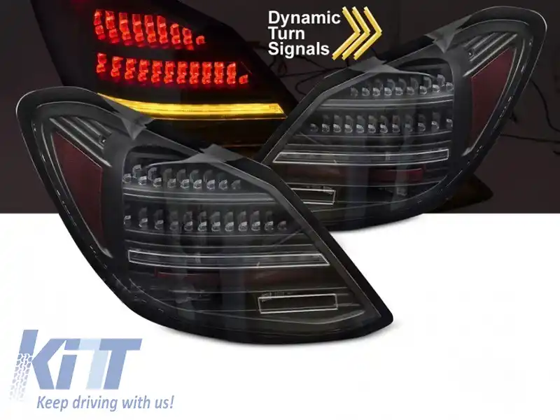 Set de stopuri LED de tuning potrivit pentru Mercedes C-Class W205 sedan 2014-2021, bază neagră, cu semnalizare dinamică, stânga și dreapta