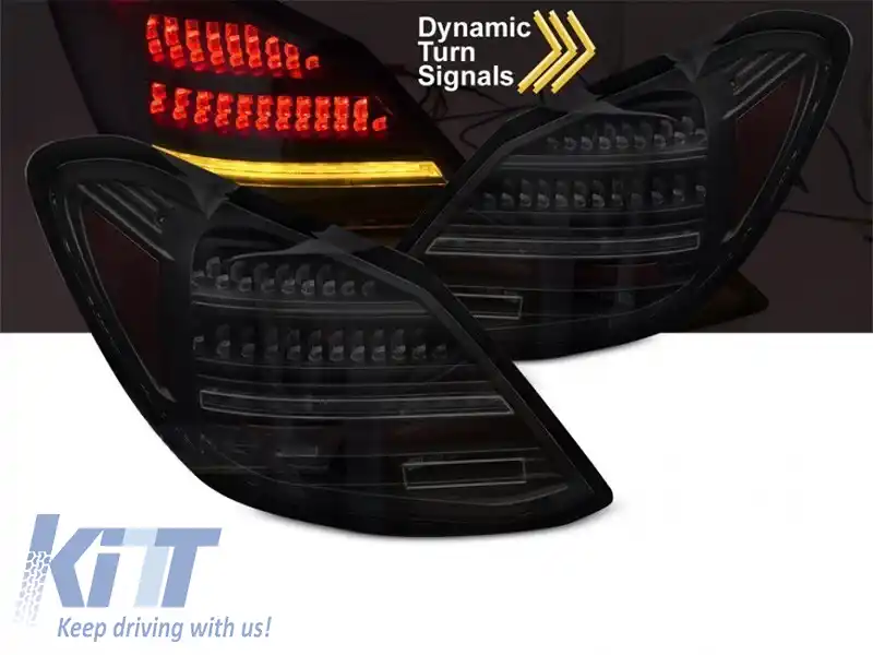 Set de stopuri LED de tuning potrivit pentru Mercedes C-Class W205 sedan 2014-2021, bază fumurie, cu semnalizare dinamică, stânga și dreapta