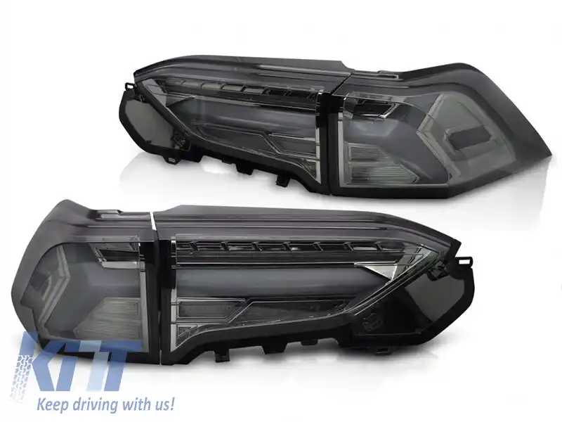 Set de stopuri LED de tuning potrivit pentru Toyota Rav4 după 2019, bază fumurie, cu semnalizare dinamică, stânga și dreapta