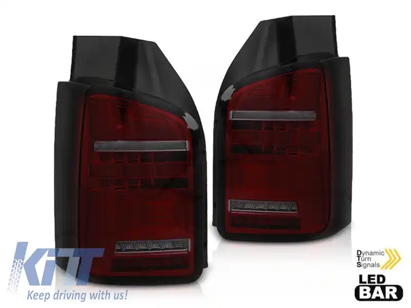 Set de stopuri LED de tuning potrivit pentru Volkswagen T5 2003-2009, bază roșie și fumurie, stânga și dreapta