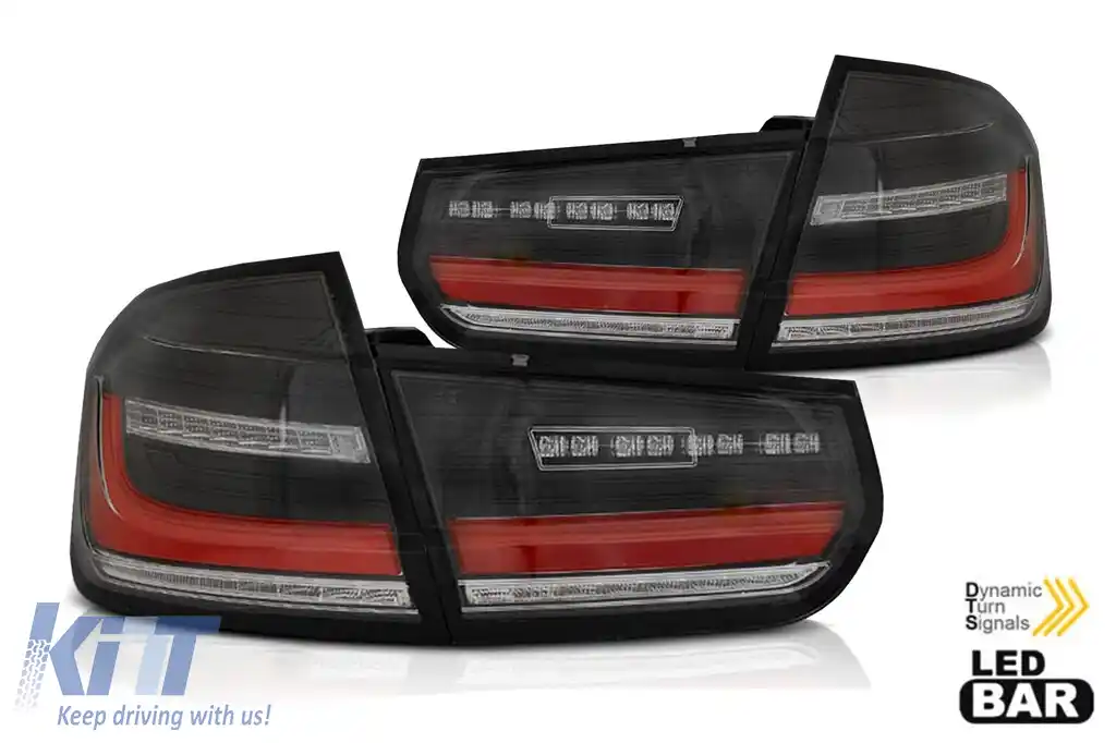 Set de stopuri LED potrivit pentru BMW Seria 3 F30 sedan 2011-2018, bază neagră și roșie, stânga și dreapta