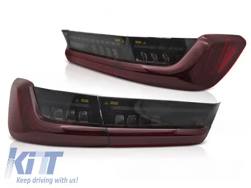 Set de stopuri LED potrivit pentru BMW Seria 3 G20 sedan 2019-2022, cu bază fumurie roșie, stânga și dreapta