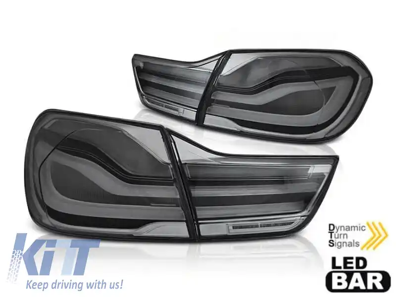 Set de stopuri LED potrivit pentru BMW Seria 4 F32 Coupe, F33 Cabriolet, F36 Gran Coupe 2013-2016, complet fumurii, cu semnalizare dinamică, stânga și dreapta
