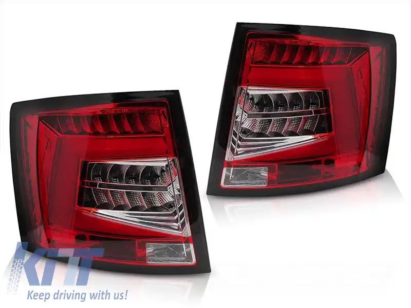 Set de stopuri LED potrivit pentru Skoda Octavia Combi 2012-2020, pentru modelul cu stopuri halogen de fabrică, cu bază roșie, stânga și dreapta