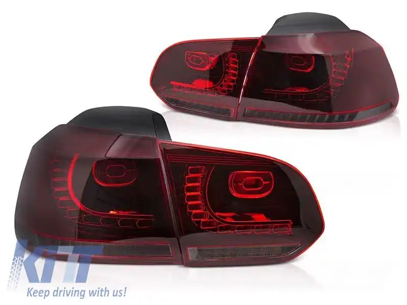 Set de stopuri LED potrivit pentru Volkswagen Golf VI hatchback 2008-2013, bază fumurie roșie, stânga și dreapta