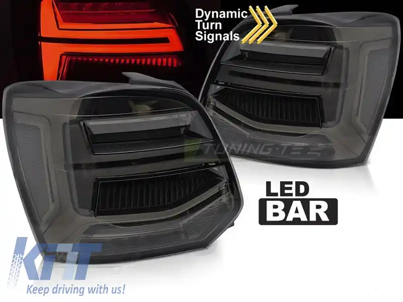 Set de stopuri LED potrivit pentru Volkswagen Polo 2009-2017 hatchback, cu bază fumurie, stânga și dreapta