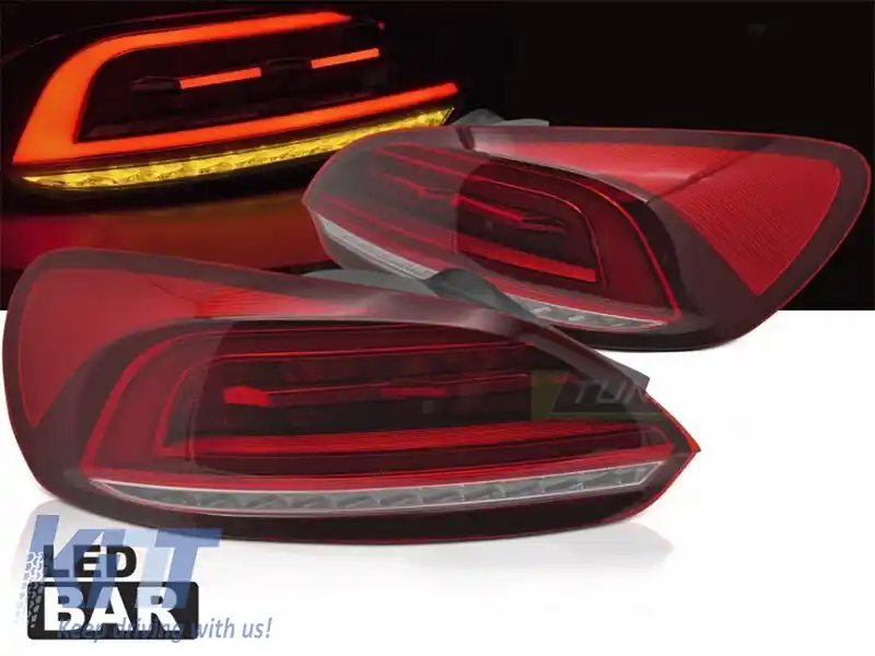 Set de stopuri LED potrivit pentru Volkswagen Scirocco 2008-2014, cu bază roșie, stânga și dreapta-image-6238269
