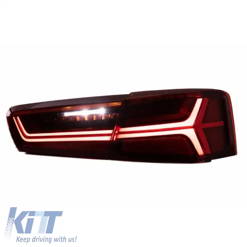 Set de stopuri potrivit pentru Audi A6 C7 11-15 Bar LED Dinamic Roșu/Cristal Ochi de Vultur-image-6291177