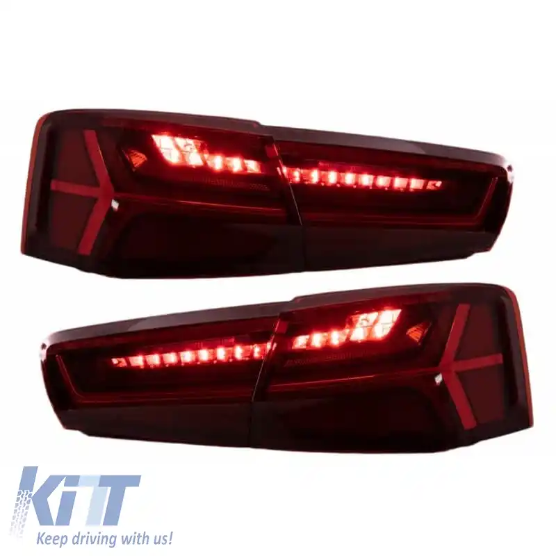 Set de stopuri potrivit pentru Audi A6 C7 11-15 Bar LED Dinamic Roșu/Cristal Ochi de Vultur-image-6291178