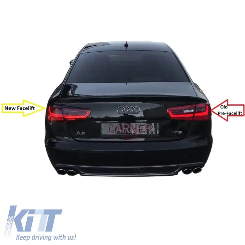 Set de stopuri potrivit pentru Audi A6 C7 11-15 Bar LED Dinamic Roșu/Cristal Ochi de Vultur-image-6291179