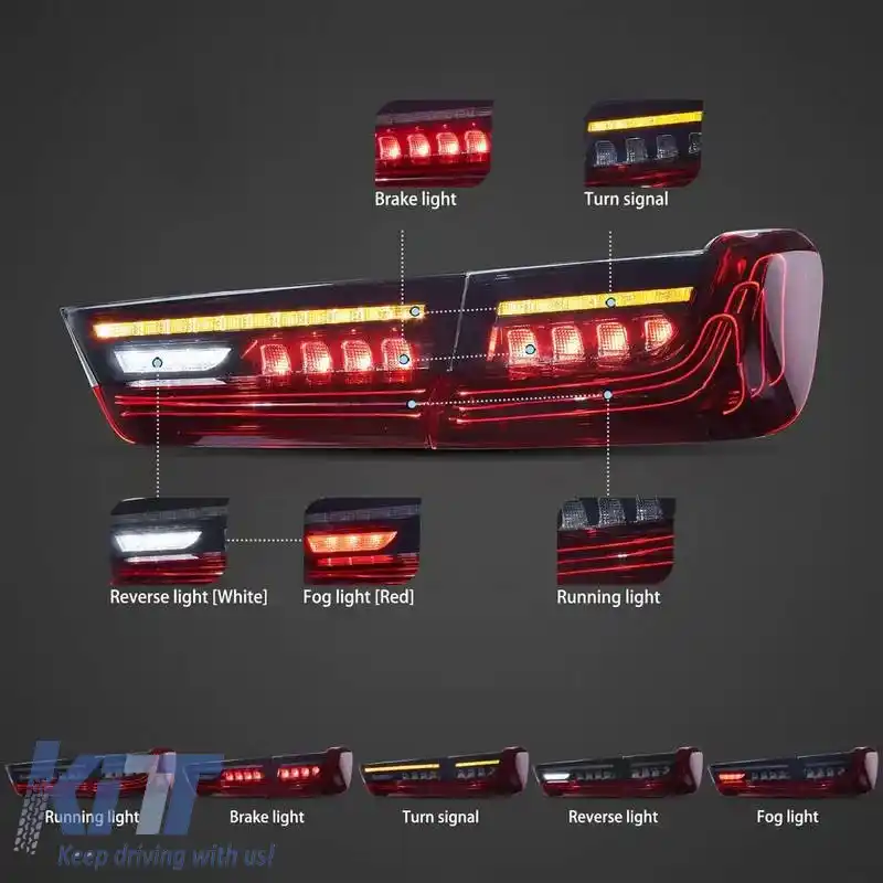 Set de Stopuri Potrivit pentru BMW 3 G20 18-22 Sedan Aspect Laser Roșu/Smokey Vland-image-6324947