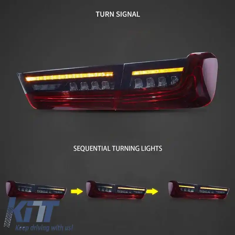 Set de Stopuri Potrivit pentru BMW 3 G20 18-22 Sedan Aspect Laser Roșu/Smokey Vland-image-6325201