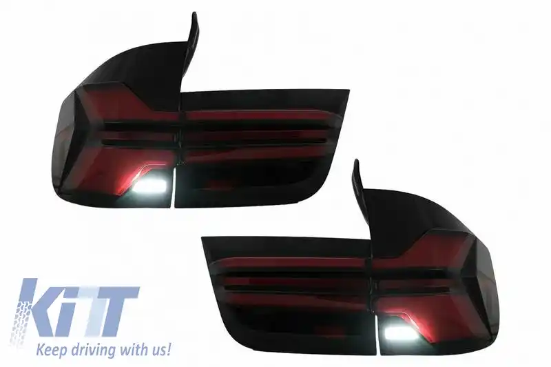 Set de stopuri potrivit pentru BMW X5 E70 07-13 Upgrade cu bară LED pentru aspect G05 LCI fumuriu-image-6317311