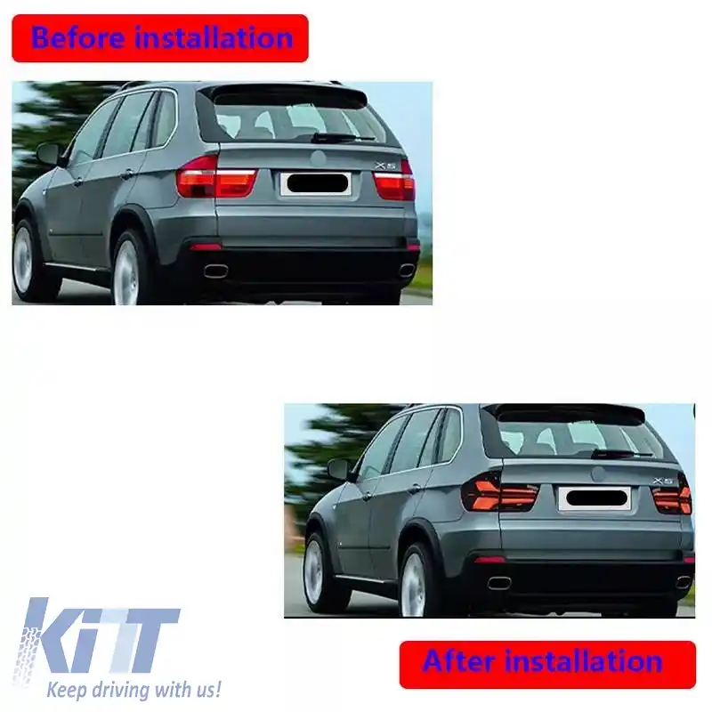 Set de stopuri potrivit pentru BMW X5 E70 07-13 Upgrade cu bară LED pentru aspect G05 LCI fumuriu-image-6317314