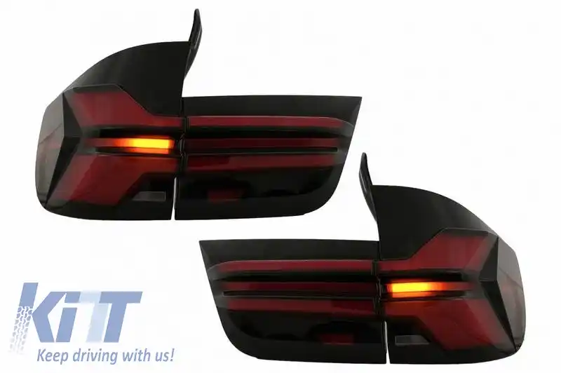Set de stopuri potrivit pentru BMW X5 E70 07-13 Upgrade cu bară LED pentru aspect G05 LCI fumuriu-image-6318164