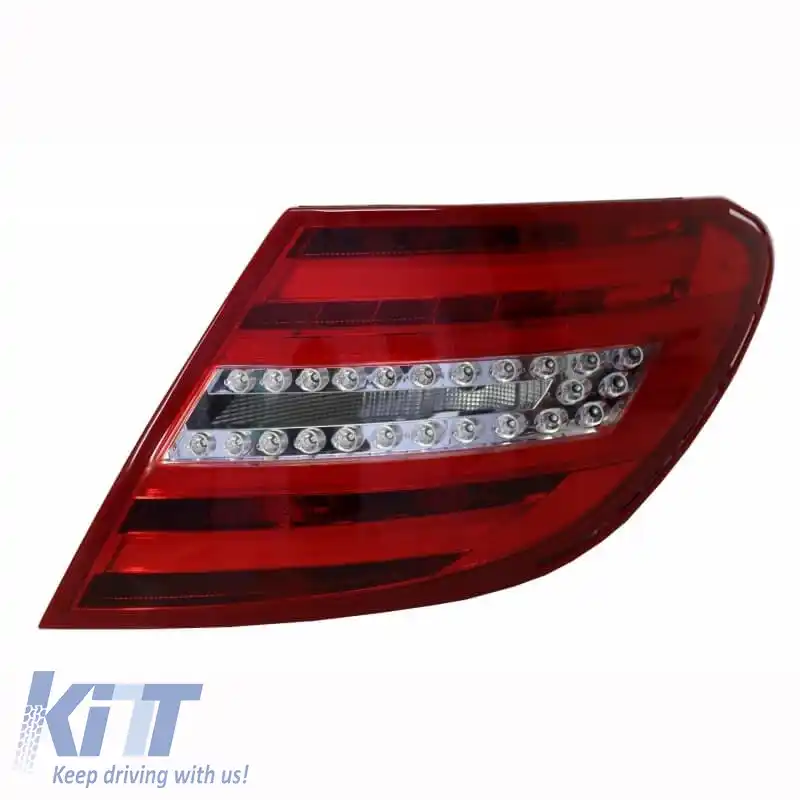Set de stopuri potrivit pentru Mercedes-Benz C-Class W204 07-12 Aspect facelift cu bară LED Roșu/Crystal Carner-image-6291015
