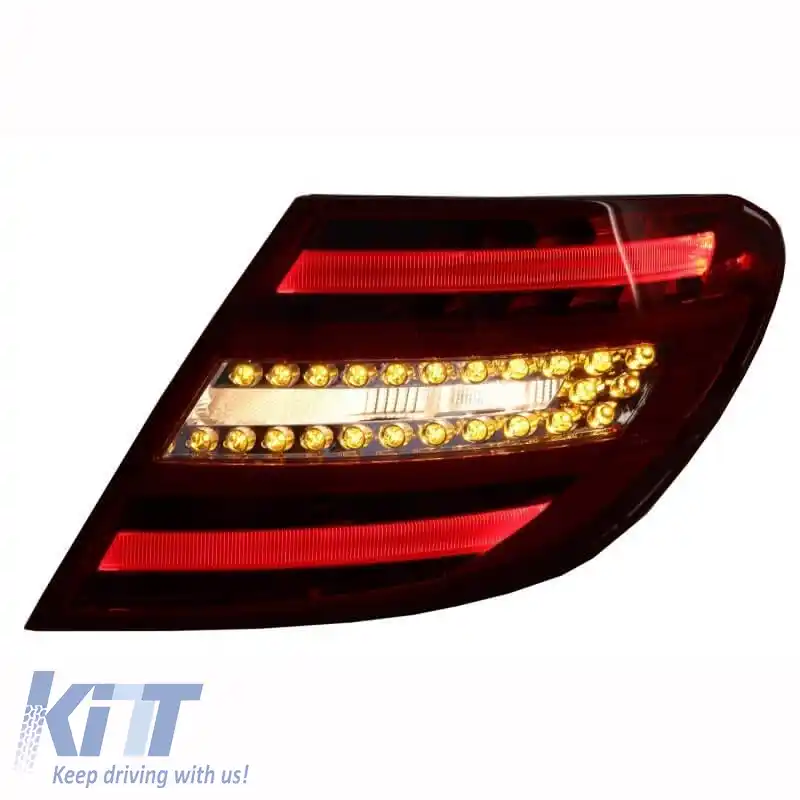 Set de stopuri potrivit pentru Mercedes-Benz C-Class W204 07-12 Aspect facelift cu bară LED Roșu/Crystal Carner-image-6291019
