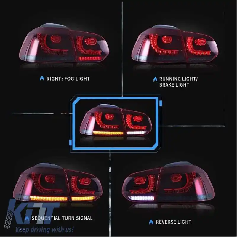 Set de Stopuri Potrivit pentru VW Golf VI (6) 08-12 Full LED Dinamic GTI R20 Look Roșu Cireș/Alb VLand-image-6290992