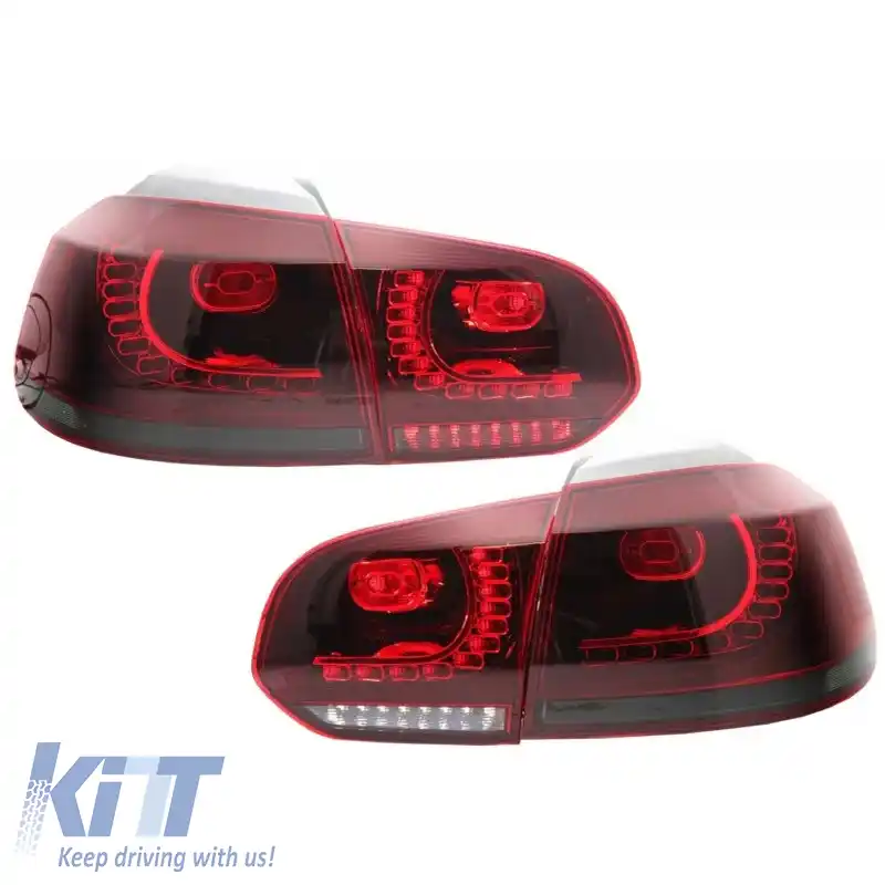Set de stopuri potrivit pentru VW Golf VI (6) 08-12 Full Led Dinamic GTI R20 Look Roșu Cireș/Smokey VLand-image-6298842