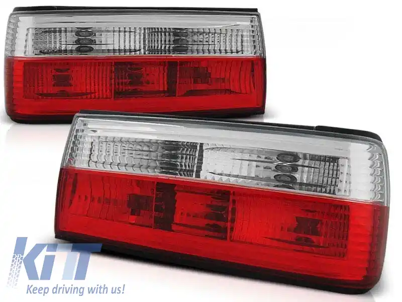 Set de stopuri tuning potrivit pentru BMW Seria 3 E30 sedan 1987-1990, E30 cabrio 1990-1994, E30 touring 1992-1994, cu bază roșie și albă, stânga și dreapta