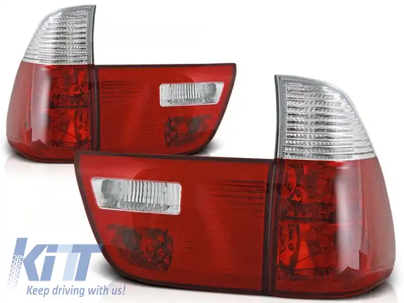 Set de stopuri tuning potrivit pentru BMW X5 E53 09.1999-10.2003 cu bază roșie și albă, stânga și dreapta