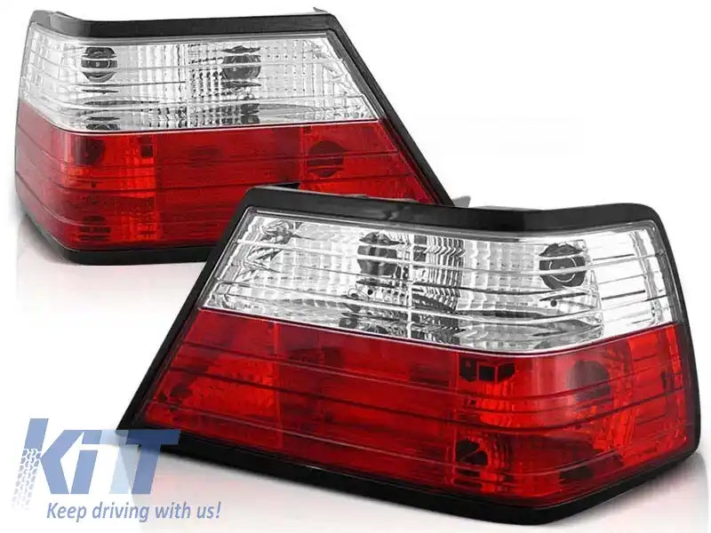 Set de stopuri tuning potrivit pentru Mercedes W124 E-Class 01.1985-06.1995 sedan, cabrio cu bază roșie și albă, stânga și dreapta