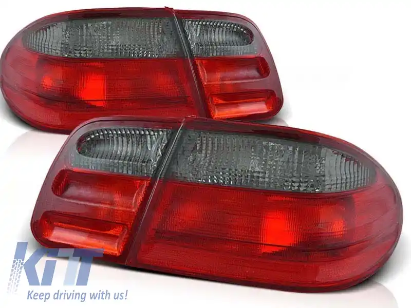 Set de stopuri tuning potrivit pentru Mercedes W210 E-Class 1995-03.2002 sedan cu bază roșie și fumurie, stânga și dreapta