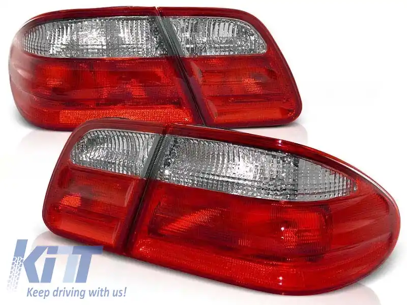 Set de stopuri tuning potrivit pentru Mercedes W210 E-Class 1995-03.2002 sedan cu bază roșie și albă, stânga și dreapta