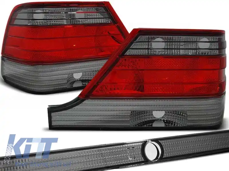 Set de stopuri tuning potrivit pentru Mercedes W140 1995-10.1998 cu bază roșie și fumurie, stânga și dreapta